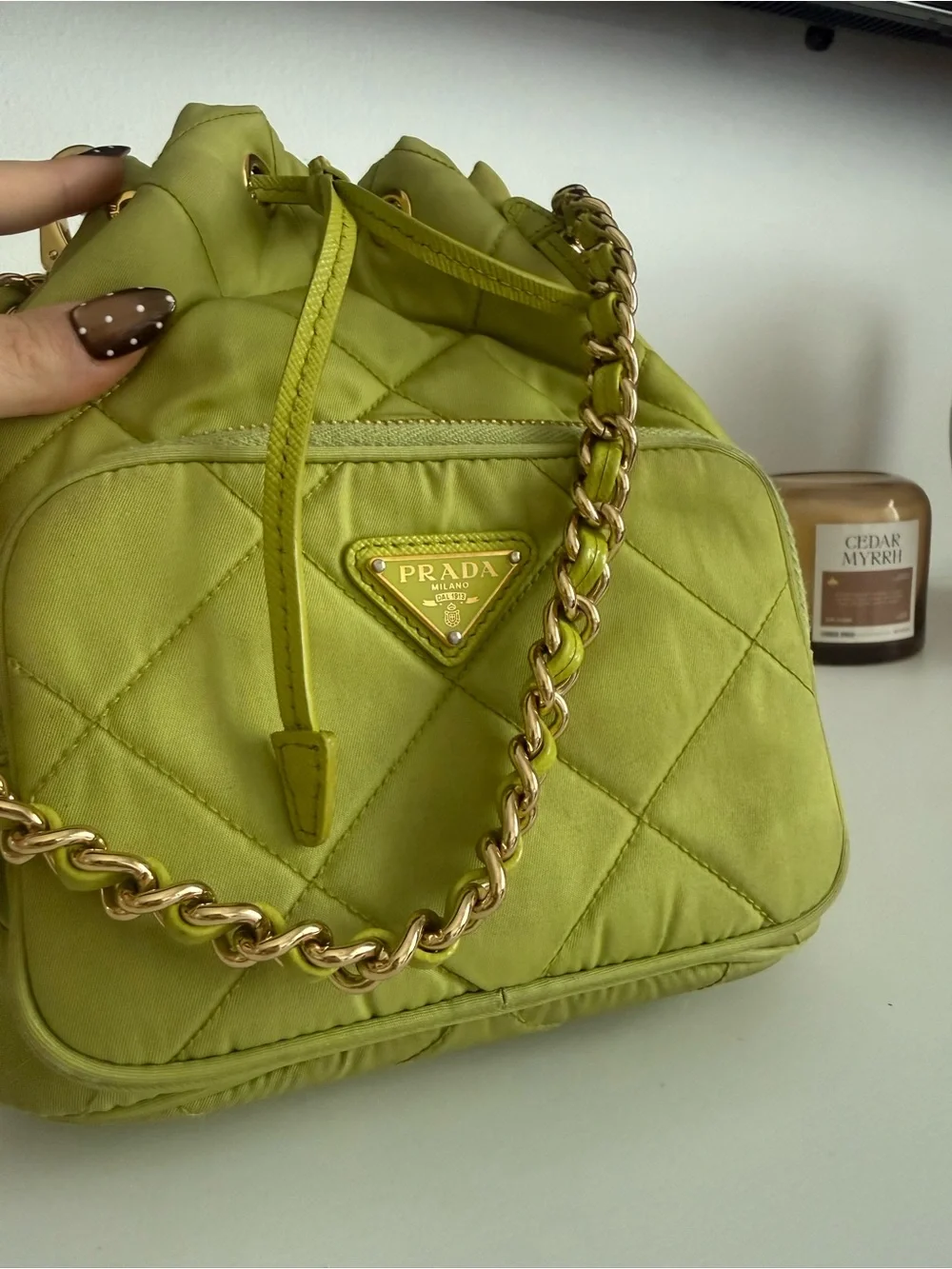 Prada Re-Edition Chaîne Re-Nylon Lime Shoulder Bag